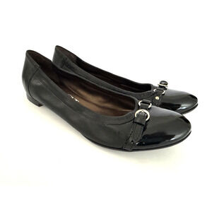 AGL Monika Ballet Flats 42.5 Black Leather Cap Toe Stylish Walking Cushioned